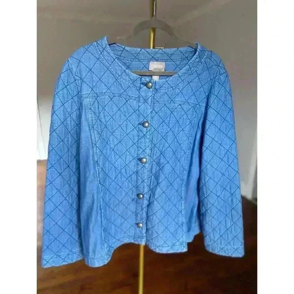 Chicos Quilted Denim Jacket Button Up Cottagecore Cozy Gorpcore Granola Fall Y2K - Picture 2 of 11